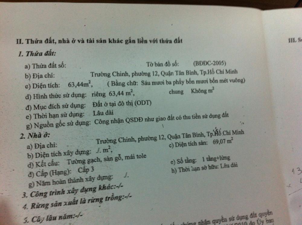 Bán nhà hẻm 86 Trường Chinh, P. 12, Tân Bình