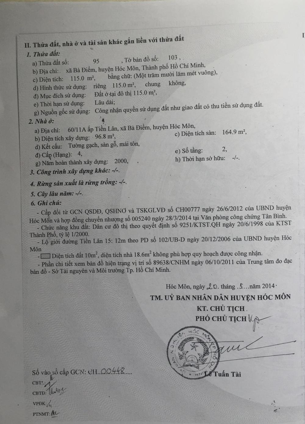 Bán nhà mặt tiền đường Tiền Lân 15, Xã Bà Điểm, Hóc Môn