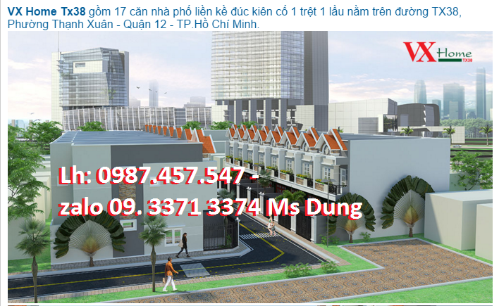 Nhà bán xây mới VX Home TX38,  Căn góc 2 MT: DT: 4.5m x 13.5m. DT: 63m2. DTSD: 110m2(1,4tỷ). LH Chị Dung 0987457547