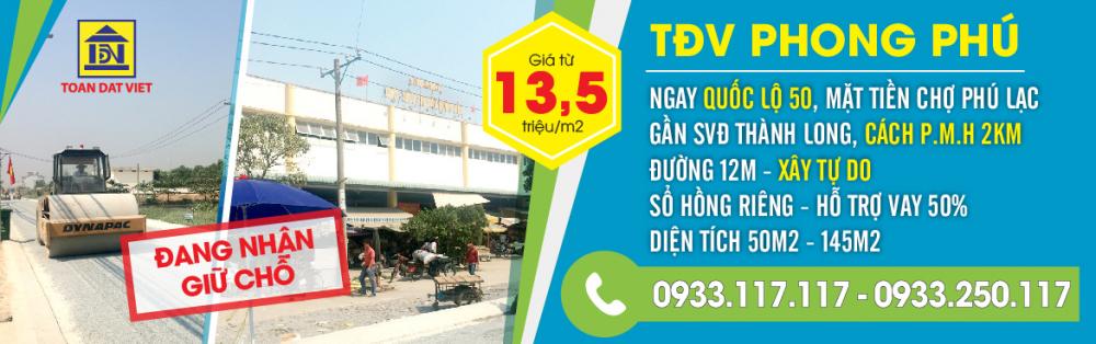 Bán đất Bình Chánh Quốc lộ 50 - đối diện chợ Phú Lạc và trường tiểu học Phong Phú