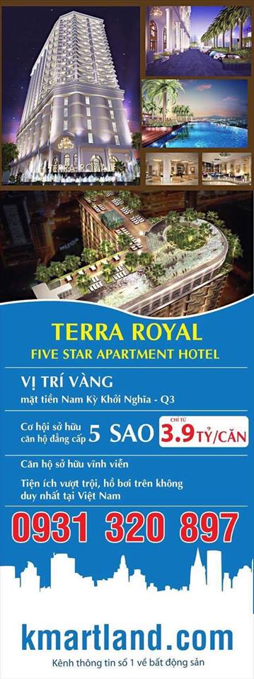 Bán căn hộ Terra Royal  khách sạn 5* tại trung tâm quận 3, chỉ với 3,9 tỷ/58m2/2PN nhận ngay CK 3%