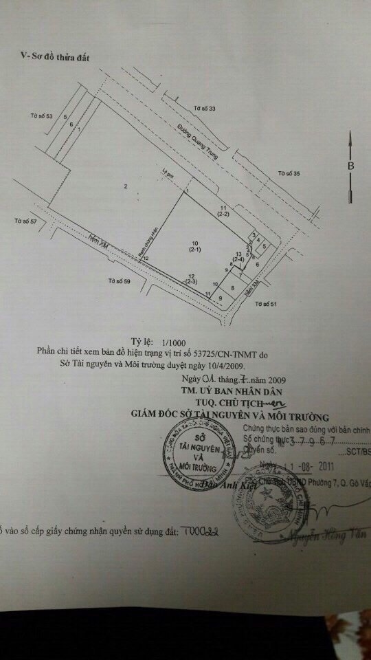 Bán nhà mặt tiền Quang Trung, DT 80m x 45m, công nhận 4.000m2, giá 275 tỷ