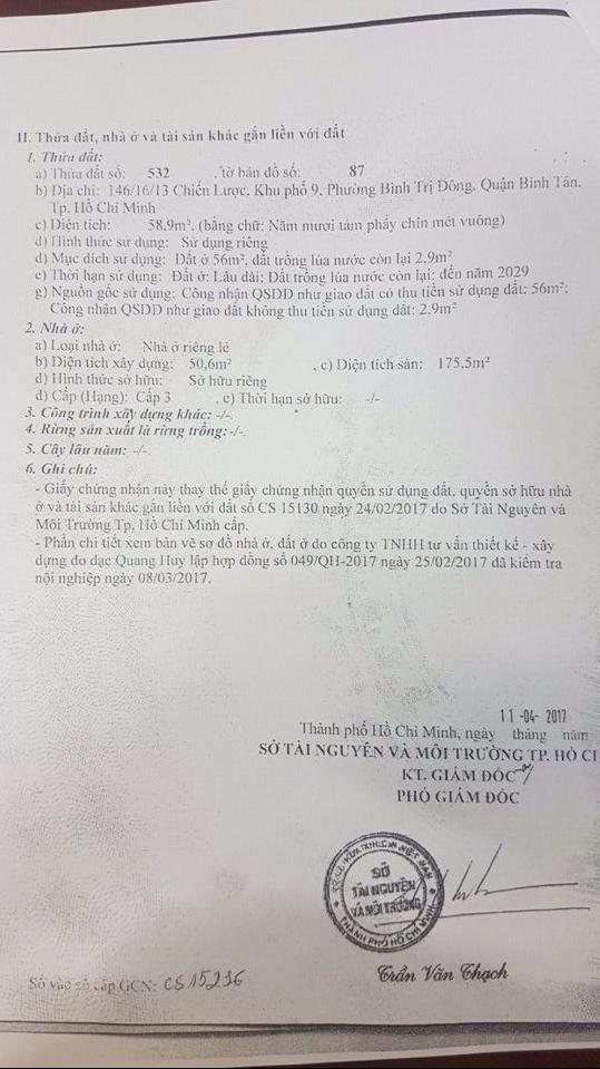 Nhà bán 146/16/13, Chiến Lược, P. Bình Trị Đông, Q. Bình Tân