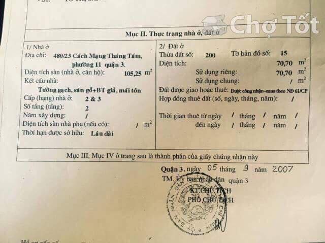 Bán nhà 480/23 Cách Mạng Tháng 8 quận 3