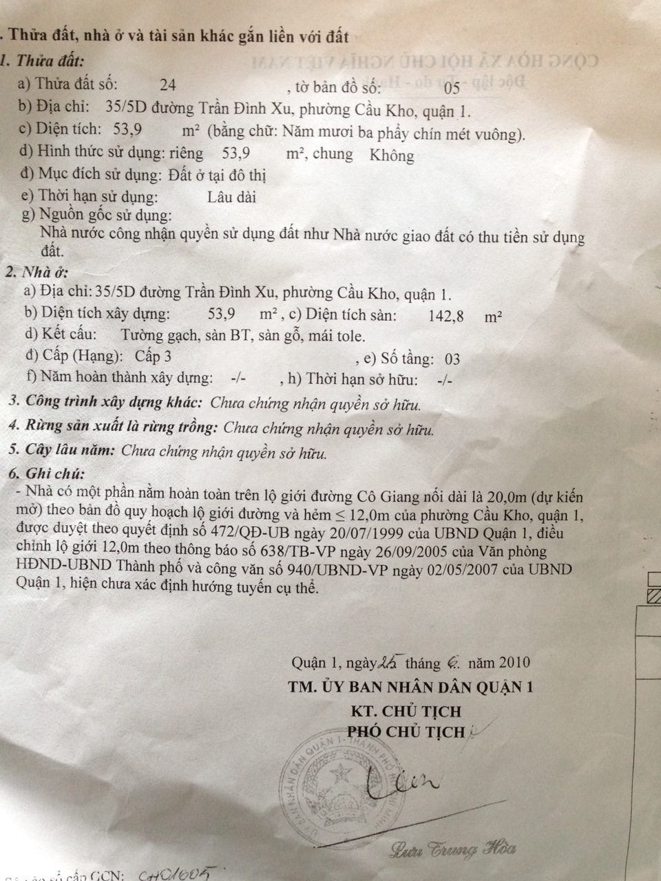 Bán nhà 35/5D Trần Đình Xu, phường Cầu Kho, quận 1