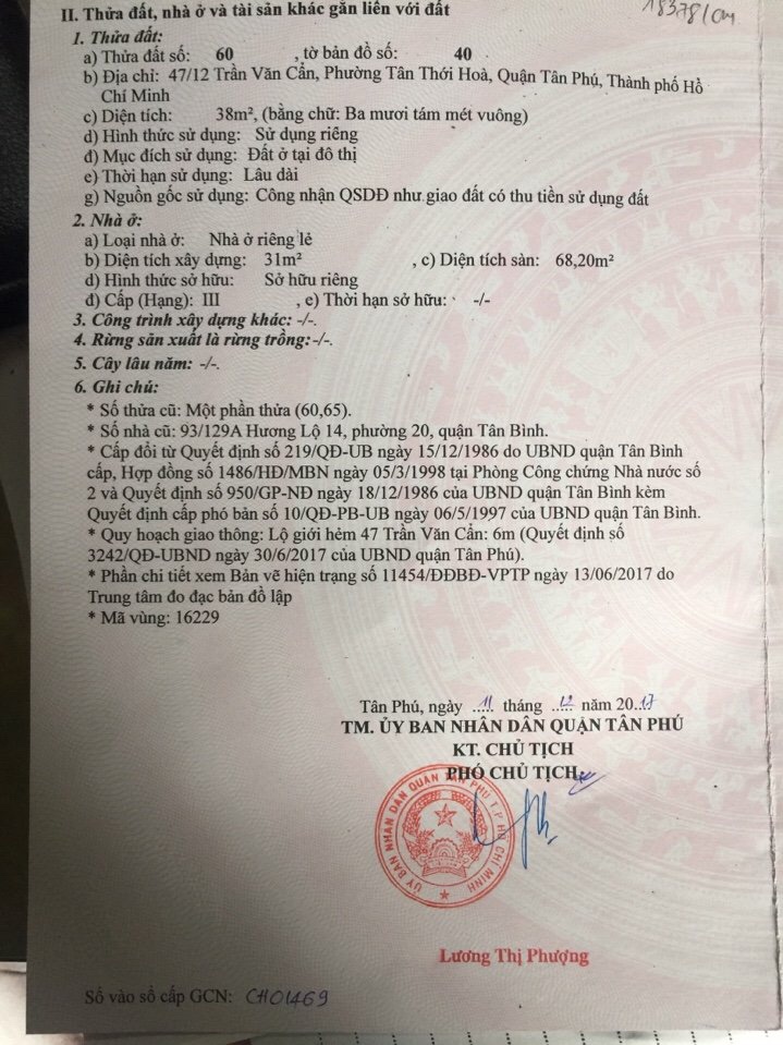Cần tiền bán gấp nhà hẻm 47/12 Trần Văn Cẩn, quận Tân Phú
