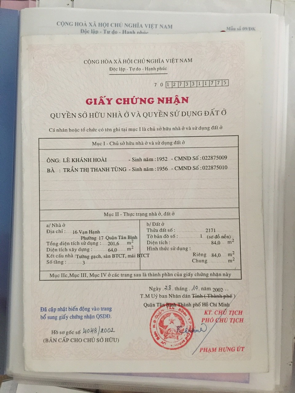 bán nhà MT Vạn Hạnh, P Tân Thành Q. Tân Phú dt 4x21 giá 7,85 tỷ tl