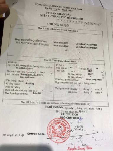 Bán nhà mặt tiền đường Trần Quang Khải, Tân Định, Quận 1. Liên hệ ngay: 0934.574.836