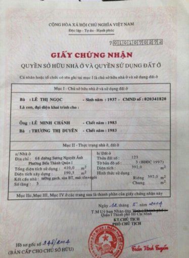 Cần bán gấp căn biệt thự mặt tiền 68 Sương Nguyệt Ánh, quận 1, Hồ Chí Minh