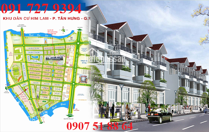Bán nhà phố 5x20m, mặt tiền đường Số 20 (14m) KDC Him Lam Quận 7, nhà thô giá 13.5 tỷ