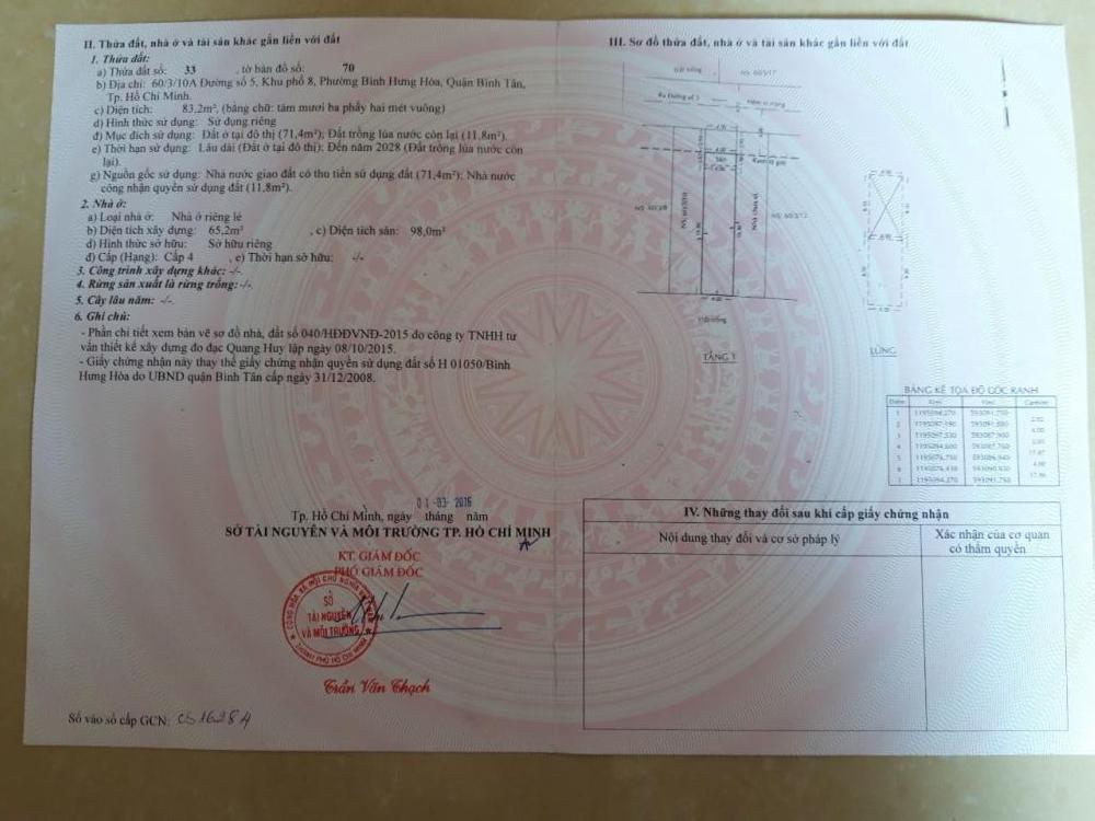 Bán nhà hẻm 7m 60/3 đường Số 5, Bình Hưng Hòa, Bình Tân, 4x21m, 4.15 tỷ