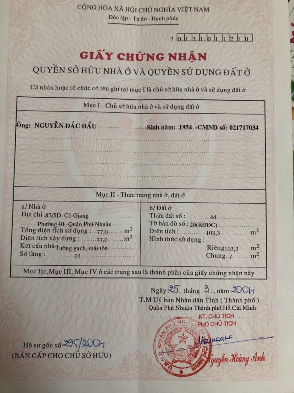 Mặt tiền 127/9 Cô Giang, P. 1, Q. Phú Nhuận, 4.1*26m, 13.5 tỷ TL