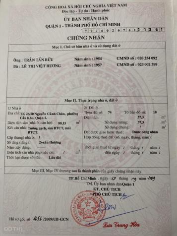Tôi bán nhà số TK 26/50 Nguyễn Cảnh Chân - Trần Hưng Đạo, Quận 1, 12.2 tỷ, liên hệ 0909190005