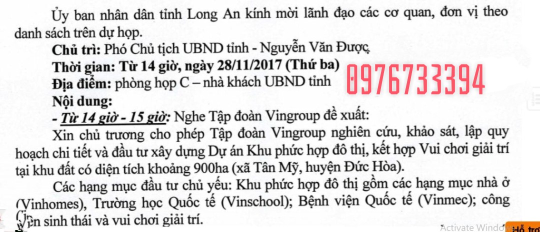 Vingroup đầu tư KĐT phức hợp 900ha tại Đức Hòa tỉnh Long An, mở bán cuối 2019, giá 680 triệu, SHR