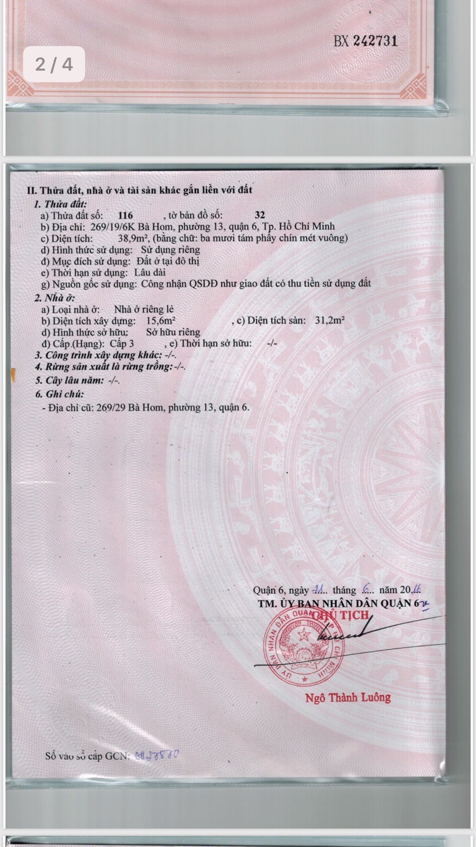 Chính chủ bán nhà tại 269/19/6K Bà Hom, P. 13, Quận 6, HCM