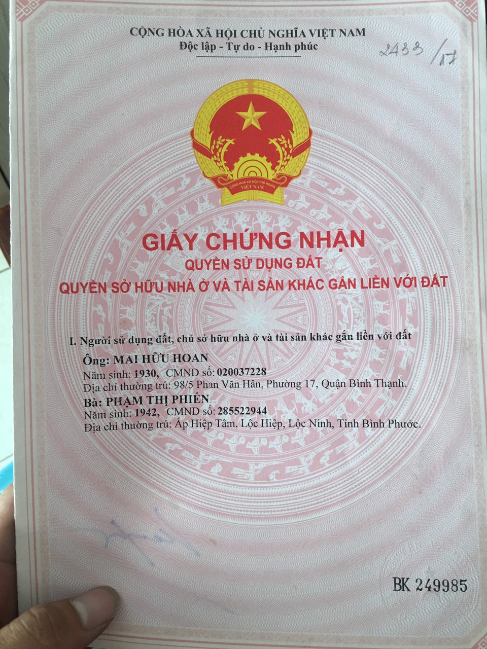 CẦN BÁN GẤP ĐẤT TẠI , 98/5 PHẠM VĂN HÂN , PHƯỜNG 17 , QUẬN BÌNH THẠNH , TP HỒ CHÍ MINH