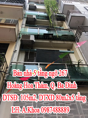 Bán nhà 5 tầng ngõ 267 Hoàng Hoa Thám, Q.Ba Đình, Hà Nội.