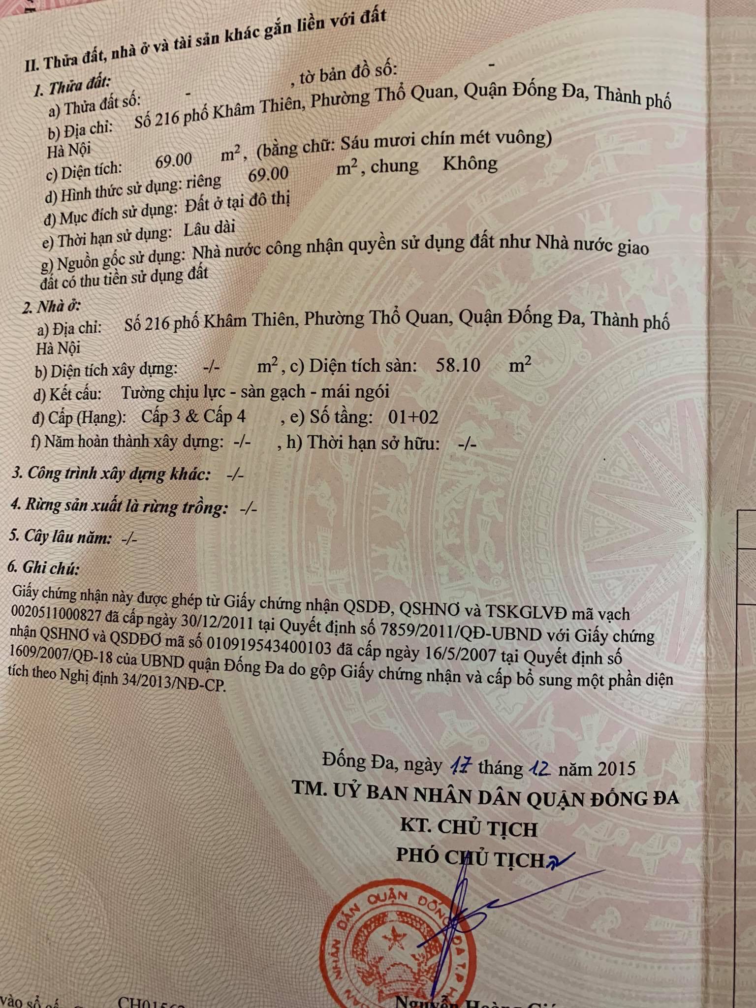 Cần Bán Hoặc Cho Thuê Căn Nhà 2 Mặt Tiền ở Số 216 Khâm Thiên - Phường Thổ Quan - Quận Đống Đa - Hà