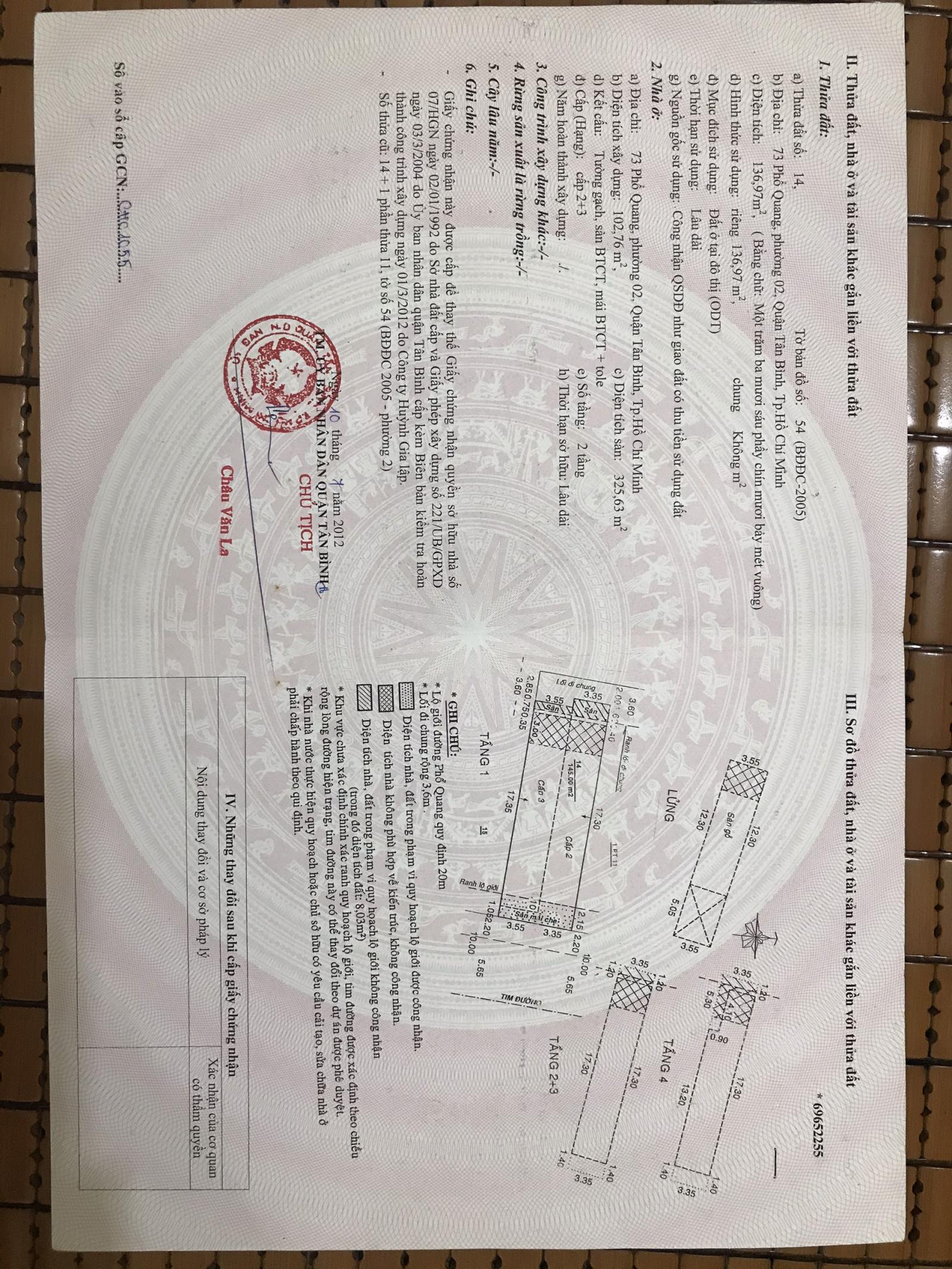 BÁN NHÀ SỐ 73 PHỔ QUANG PHƯỜNG 2, QUẬN TÂN BÌNH