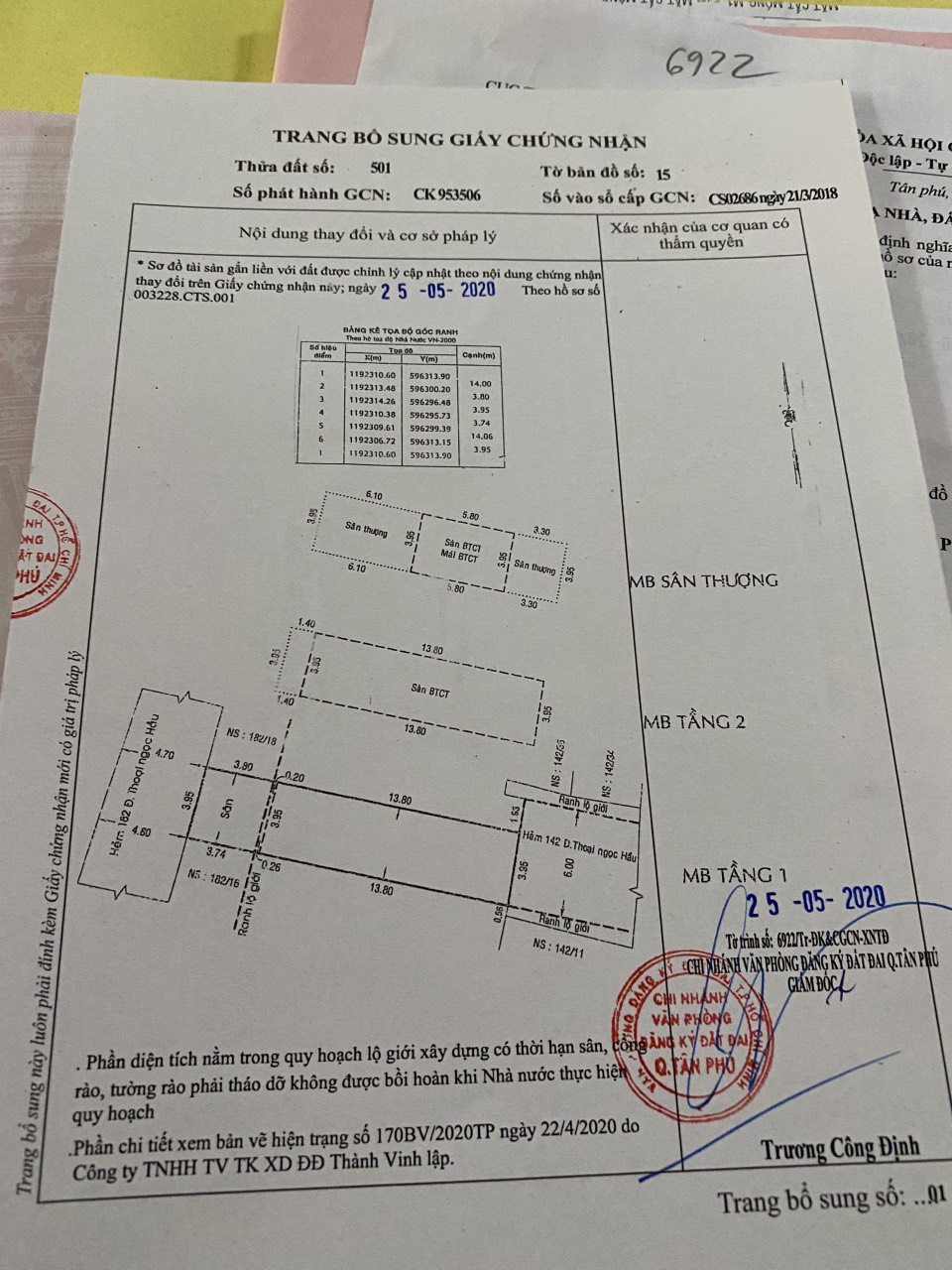 Nhà 3 lầu DT 4x18m hẻm thông 6m Nguyễn Sơn P Phú Thạnh Quận Tân Phú giá 7.2 tỷ