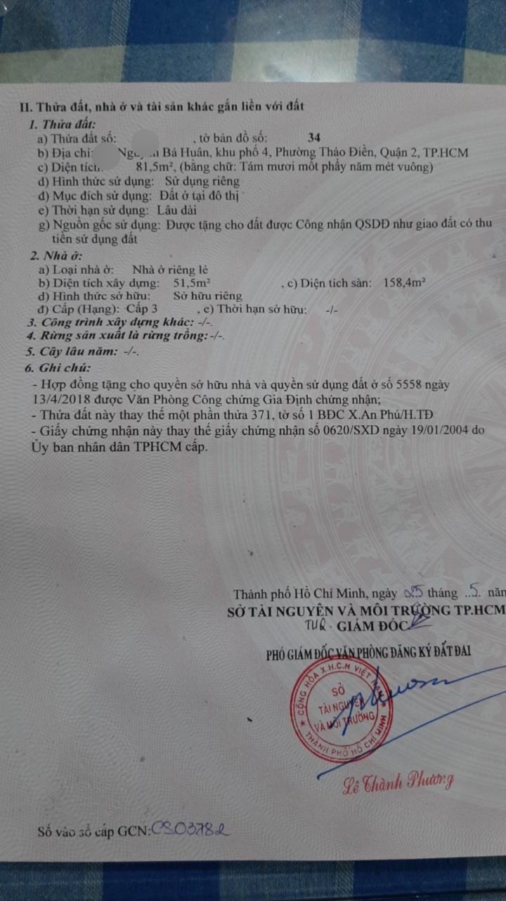 Cần bán nhà mặt tiền đường Nguyễn Bá Huân Phường Thảo Điền Quận 2 chỉ 14.5 tỷ