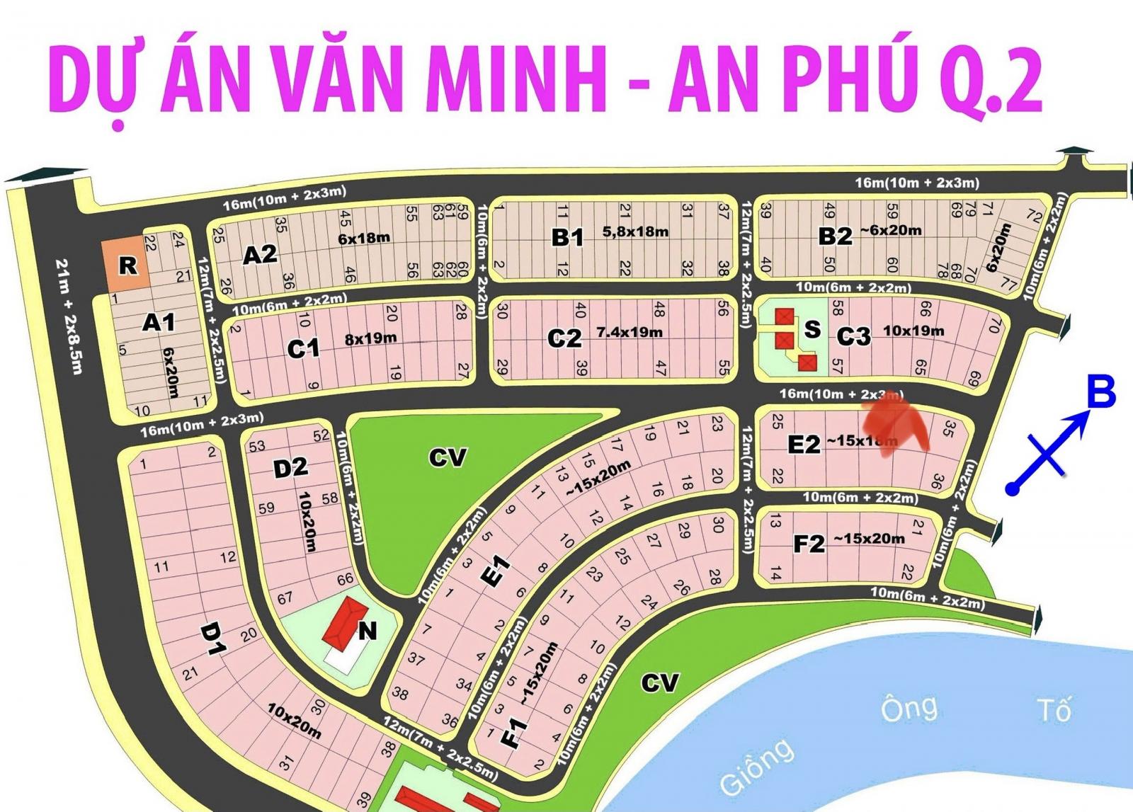 Bán khuôn đất Biệt thự khu Văn Minh - An Phú - Q2. 15x18. Đất trống. Giá ĐTư: 120tr/ m2.