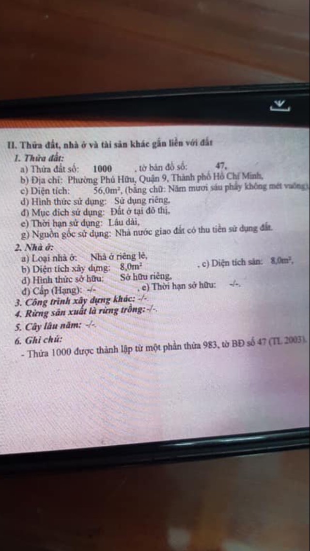 CẦN BÁN ĐẤT 56M2 PHÚ HỮU QUẬN 9, 56m2, giá 3 tỷ 570 triệu