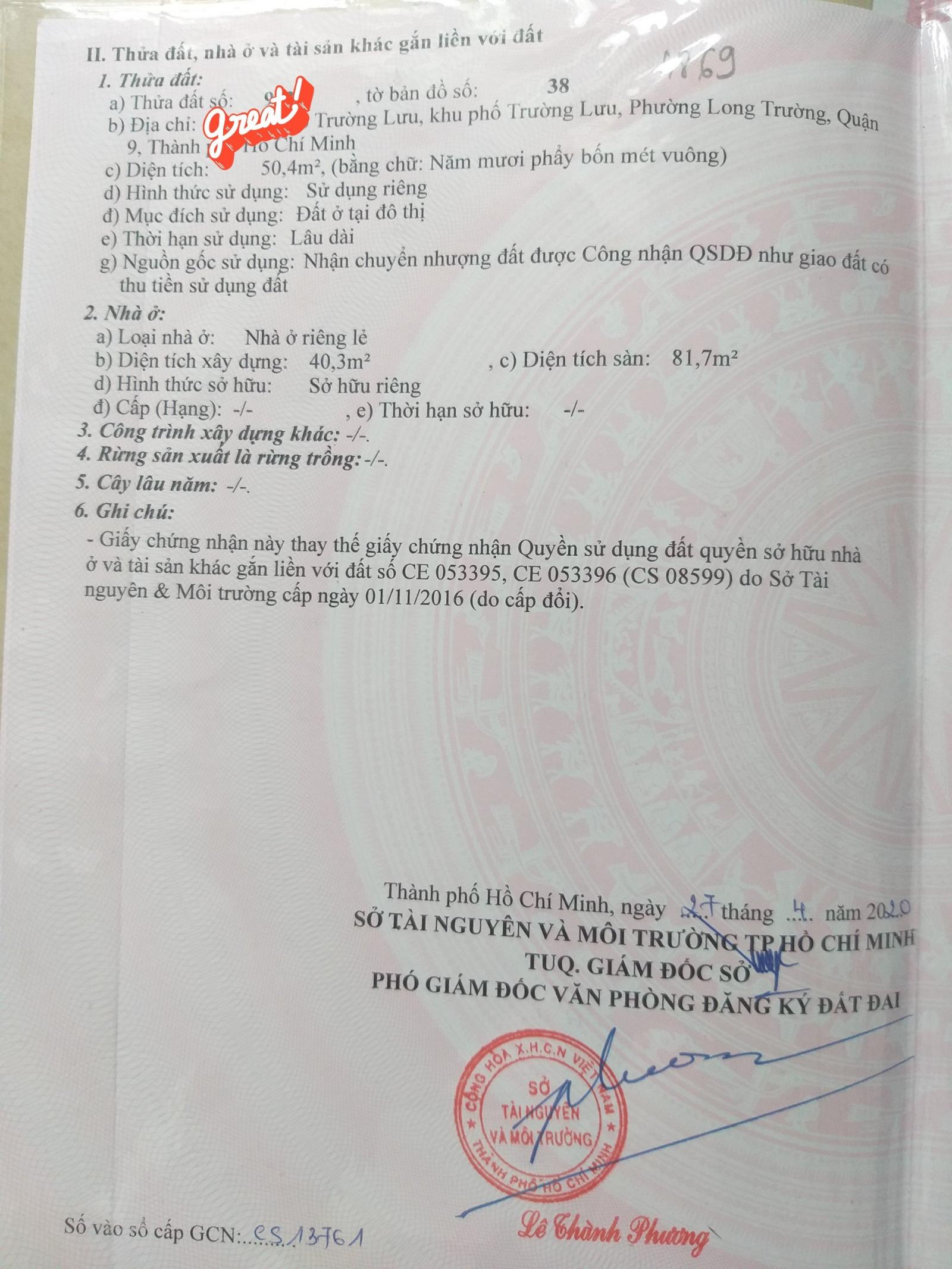 Cần bán nhà hẻm 47 Trường Lưu, Phường Long Trường, TP Thủ Đức
