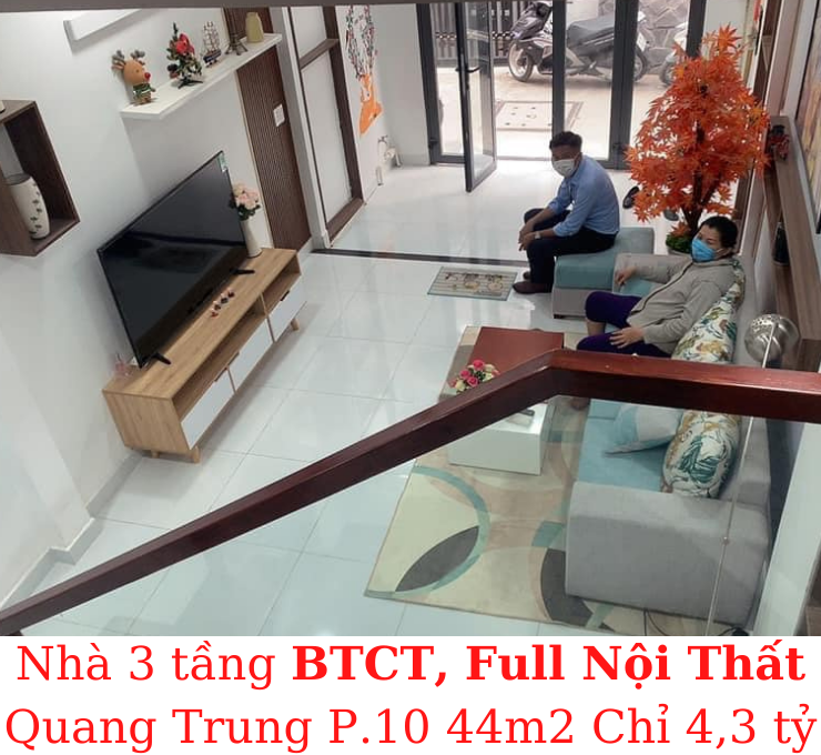 Bán nhà Mới 100%! 3 tầng BTCT Quang Trung,P.10,GV 44m2 Chỉ 4,3 tỷ TL