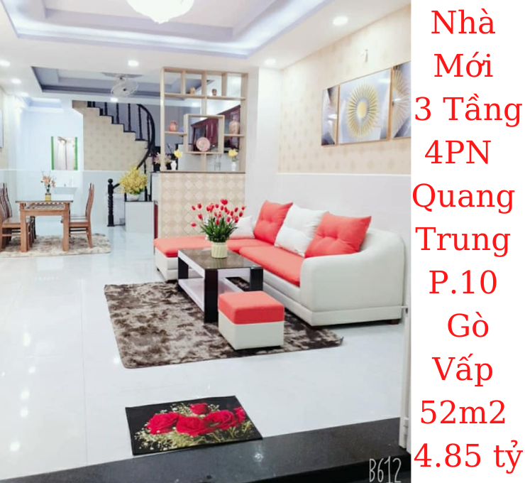 Bán nhà Mới! 3 Tầng có Nội Thất Quang Trung, P.10, GV 52m2 4,85 tỷ