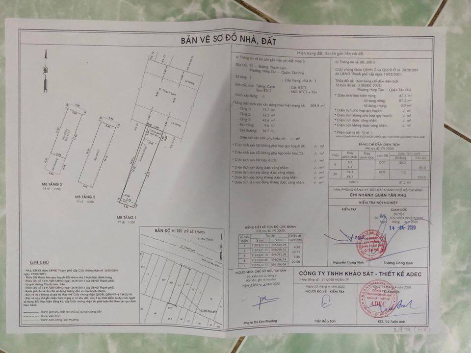 Bán nhà MTKD sầm uất Thạch Lam,Q.Tân Phú,3.9x20.5m(81m2) 2 Lầu,giá 13.5 tỷ TL
