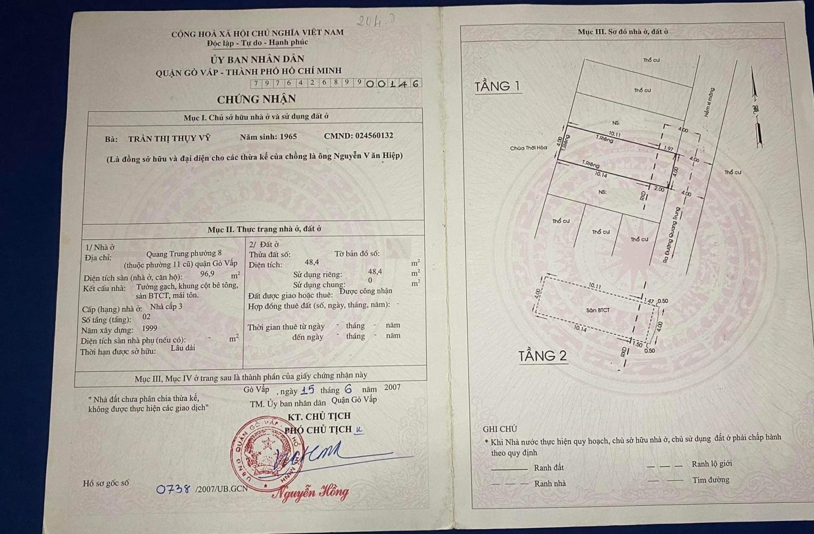 Bán gấp nhà HXH Quang Trung, P8, Gò Vấp.DT:4x13, 1tr1l, giá:5.7 tỷ