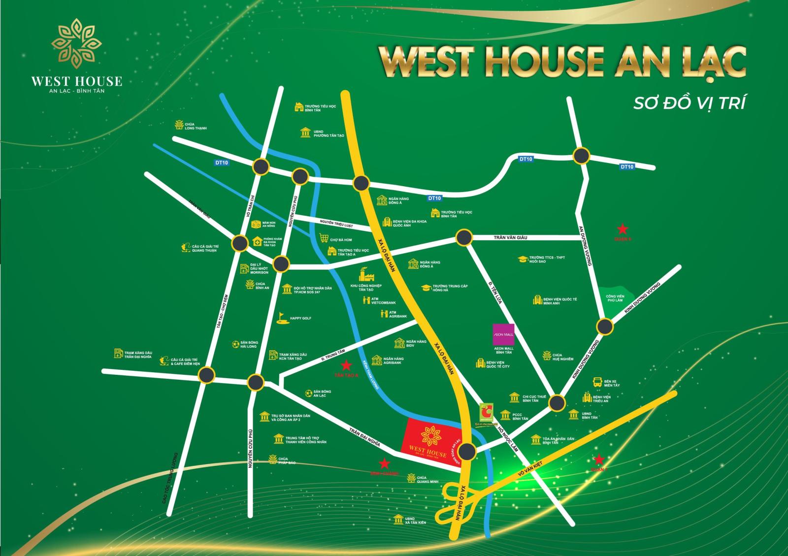 West House - An Lạc 56 căn nhà phố, ngay vòng xoay An Lạc, xây 1 trệt 3 lầu 5PN, DT 5x18m SHR