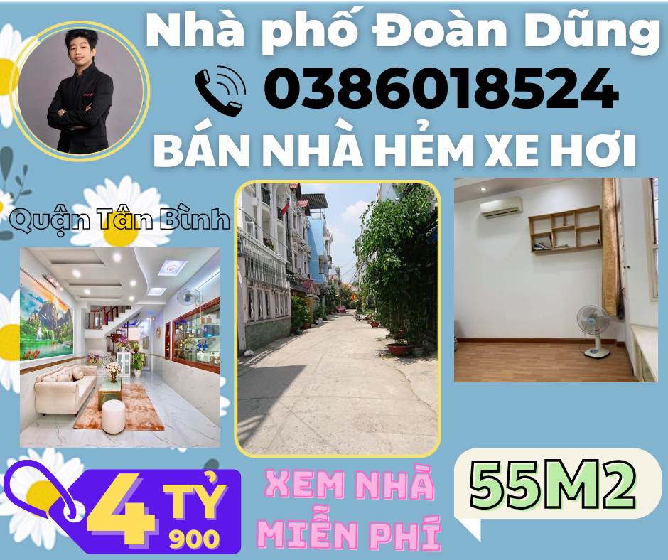Bán nhà đường Phú Hoà Quận Tân Bình 3 lầu 55m2 chỉ 4 tỷ 9. Liên hệ: 0386018524.