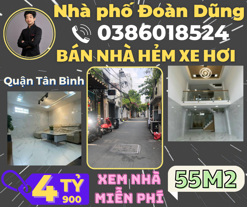 Bán nhà đường Ni Sư Huỳnh Liên Quận Tân Bình 3 lầu 55m2 chỉ 4 tỷ 9. Liên hệ: 0386018524.