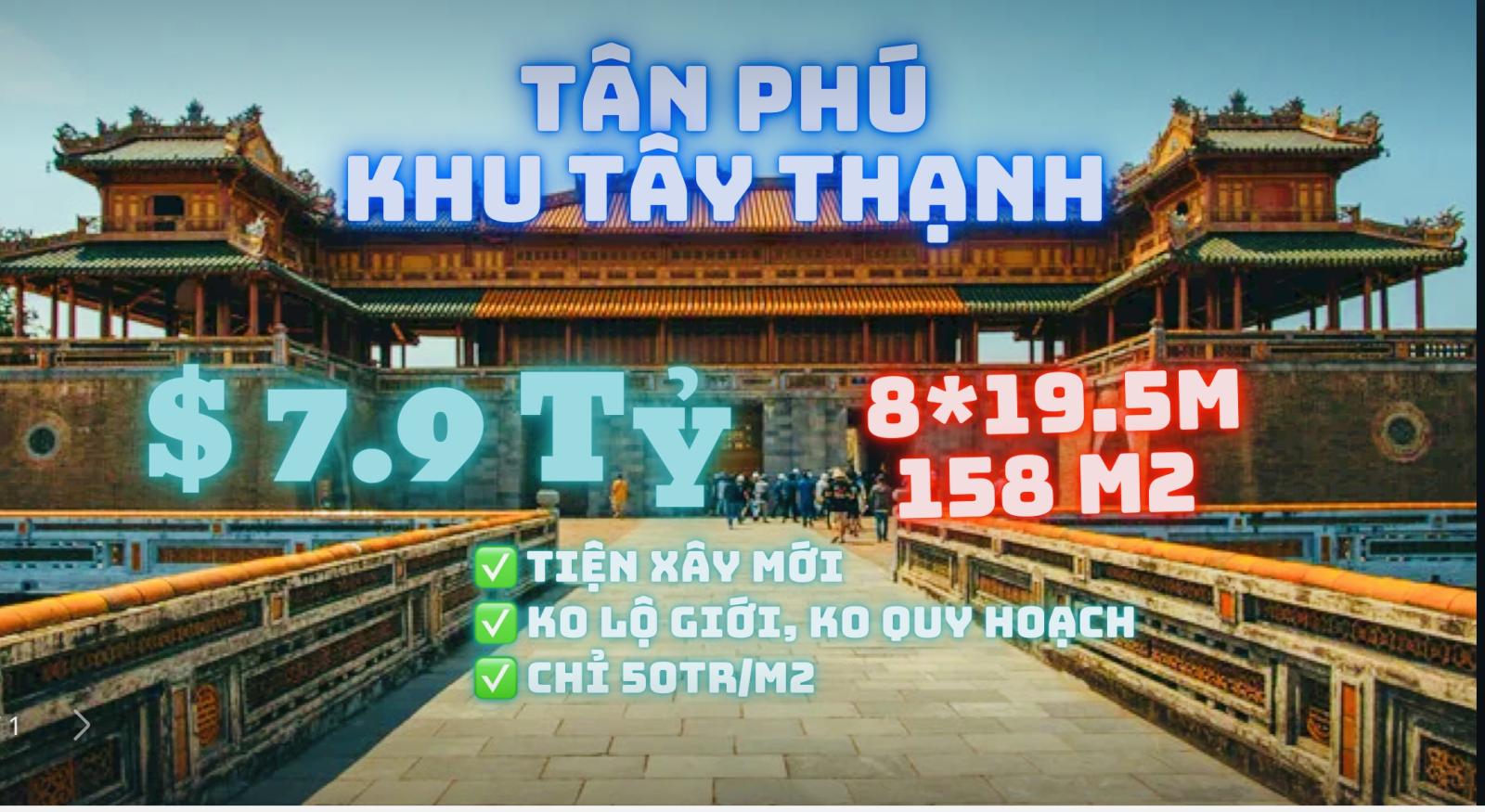 BÁN NHÀ TÂN PHÚ, HXH LÊ TRỌNG TẤN GIÁ QUÁ TỐT 158m2 Ngang 8x19.5m CHỈ 7.9 TỶ. 🆘🆘 50TRIỆU/M2, SÁT MẶT TIỀN LÊ TRỌNG TẤN. 