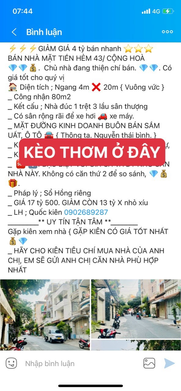 Bán nhà riêng tại Đường Cộng Hòa, Phường 12, Tân Bình, Tp.HCM diện tích 80m2  giá 13.5 Tỷ