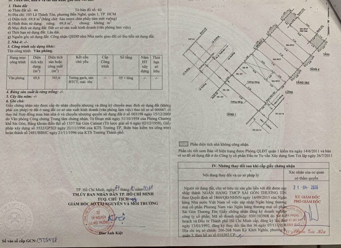 cần tiền bán gấp mt 103 Lê Thánh Tôn, P.Bến Nghé, Q.1, 