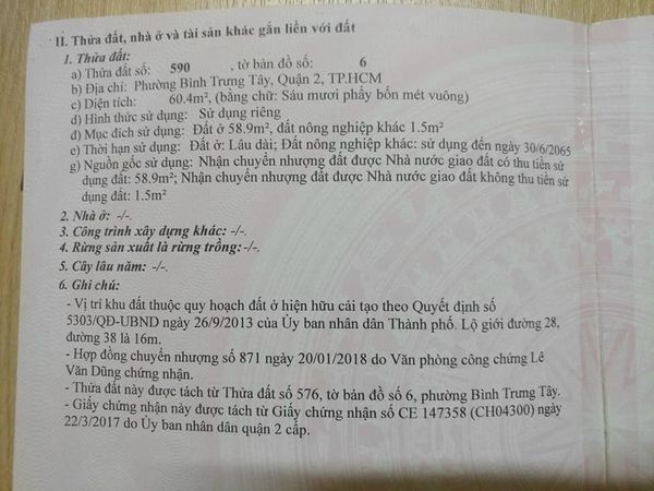 Bán đất thổ cư mặt tiền đường 38 phường Bình Trưng Tây Quận 2 Đường ô tô - 60m2 ngang 4.5m  Giá bán 5 tỷ 💥0903034123