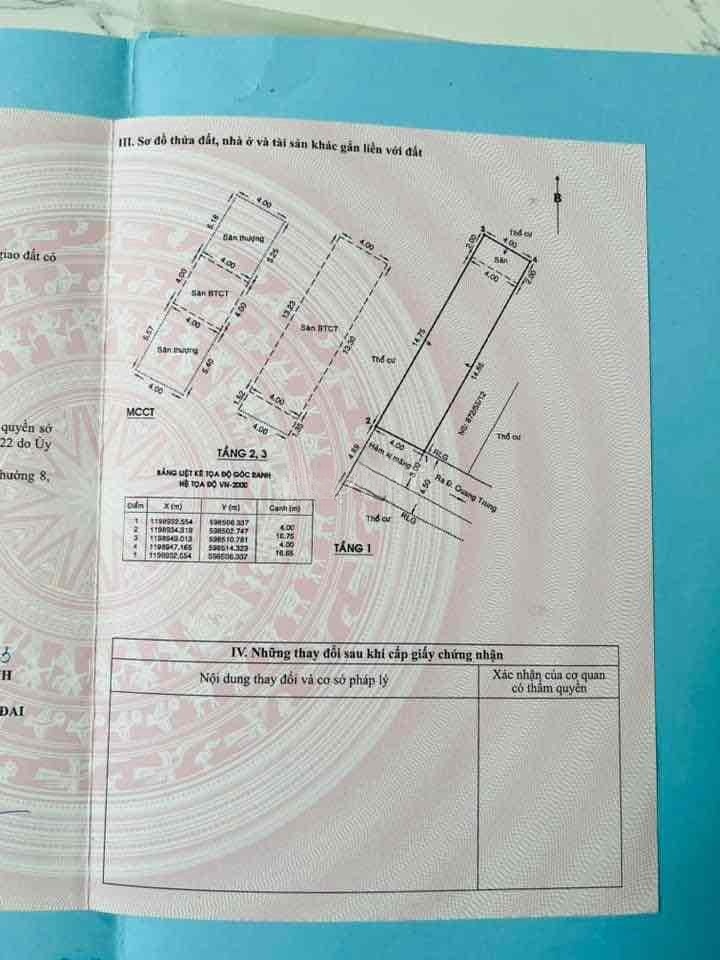 Bán Nhà Chính Chủ Địa Chỉ: 872/55/12a Quang Trung,P8, Quận Gò Vấp chỉ 125triệu/m²