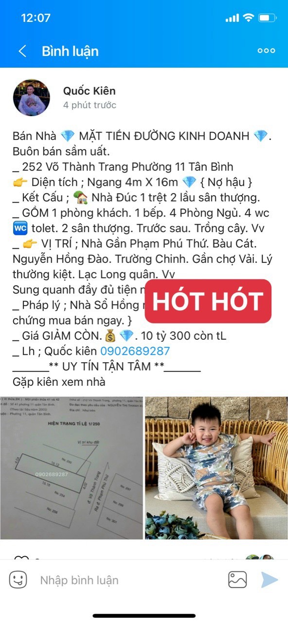 Bán nhà mặt phố tại Đường Bàu Cát, Phường 14, Tân Bình, Tp.HCM diện tích 66m2  giá 10,3 Tỷ