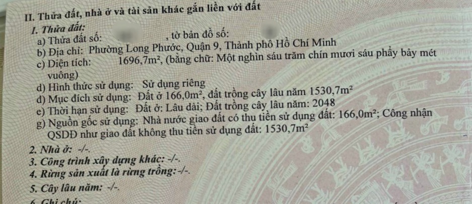 Bán đất hẻm oto đường Long Thuận Quận 9 - 1696,7m2 có 166m2 thổ cư ngang mặt tiền 21m Sổ CN 💥 Thương Lượng 