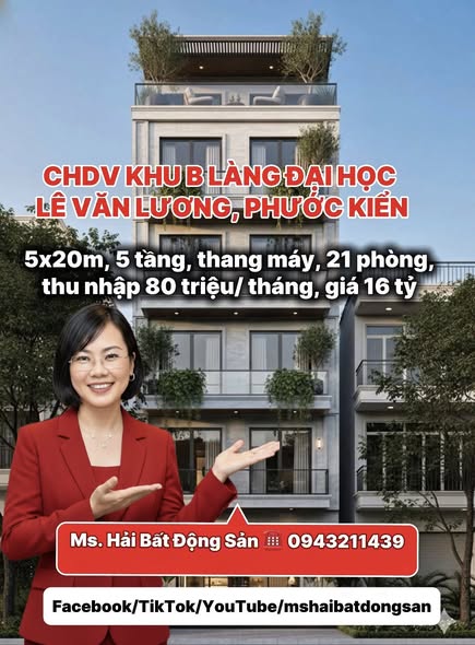 BÁN CĂN HỘ DỊCH VỤ 21 PHÒNG – KHU B CỦA  LÀNG ĐẠI HỌC – ĐƯỜNG 12M – CHỈ 16 TỶ