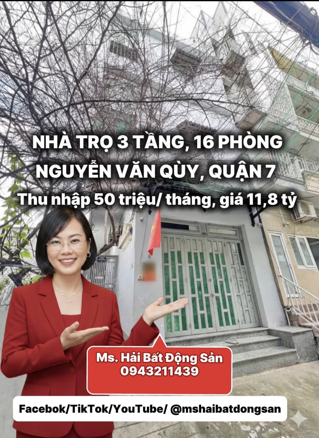 BÁN NHÀ TRỌ NGUYỄN VĂN QUỲ – QUẬN 7  16 PHÒNG  THU NHẬP 50 TRIỆU/THÁNG