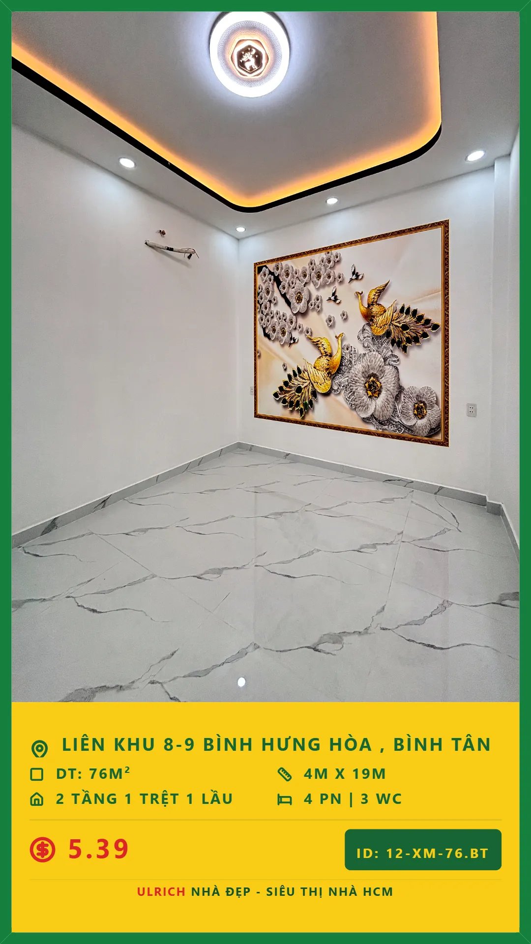 Nhà mới đẹp Liên Khu 8-9,Bình Tân , 76m², 4 phòng ngủ, hẻm 4m, giá 5.39 tỷ