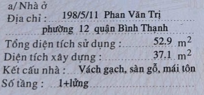 Nhà 2 tầng 3.2x13m, 198/5/11 Phan Văn Trị 4.5 tỷ